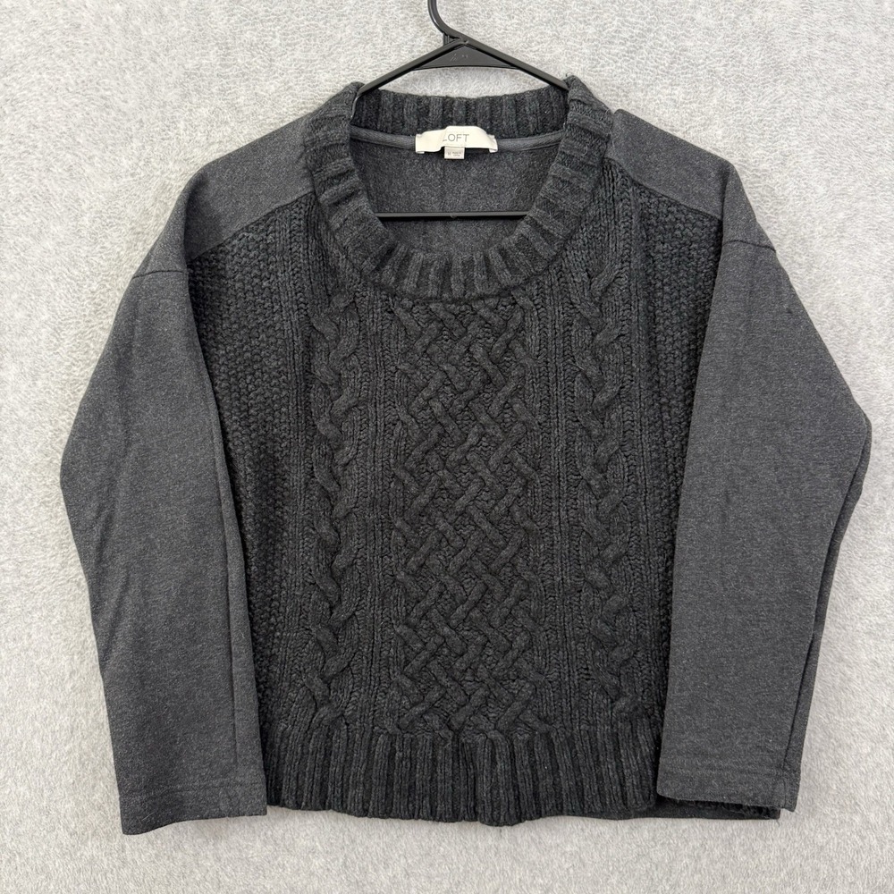 Ann Taylor Loft Sweater Women's M Gray Charcoal Cable Knit Wool Blend
